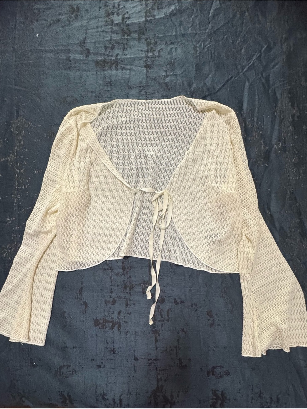 Cider Ivory Open-Knit Tie-Front Cropped Cardigan